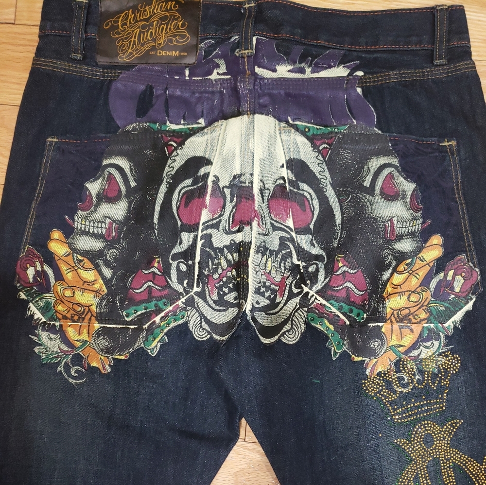Christian Audigier Denim Skull Jeans